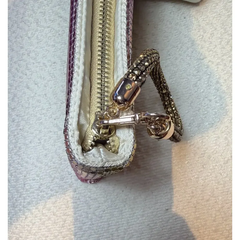 Nina Bergman Metallic Mesh Rainbow Glass Crystal Wristlet Clutch, NWOT